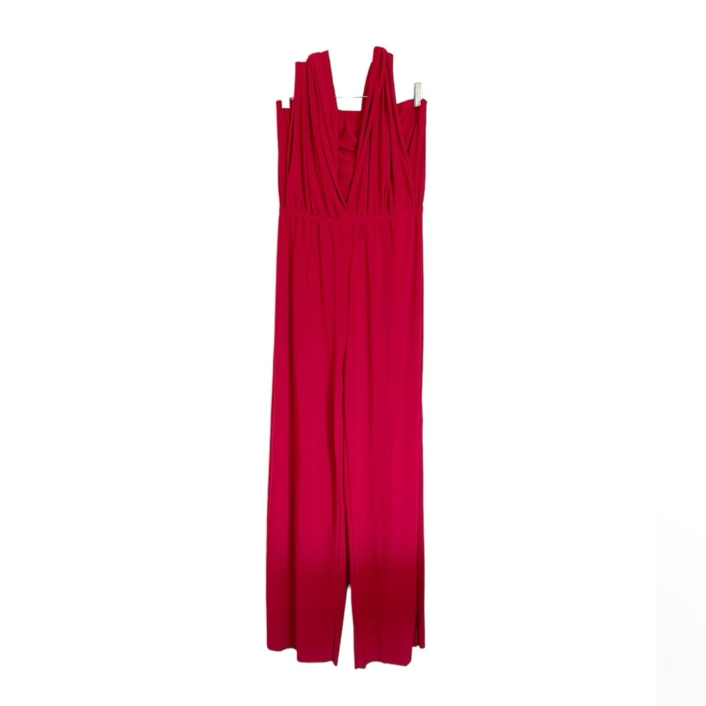 IMAN Global Chic Red Jersey 5-in-1 Convertable Belt Strap Sash Jumpsuit size M
